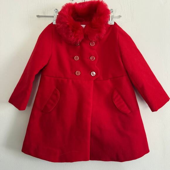 Janie and Jack Other - JANIE and JACK | Girl's Red Faux Fur Trimmed Scallop Detail Jacket 18-24 Months